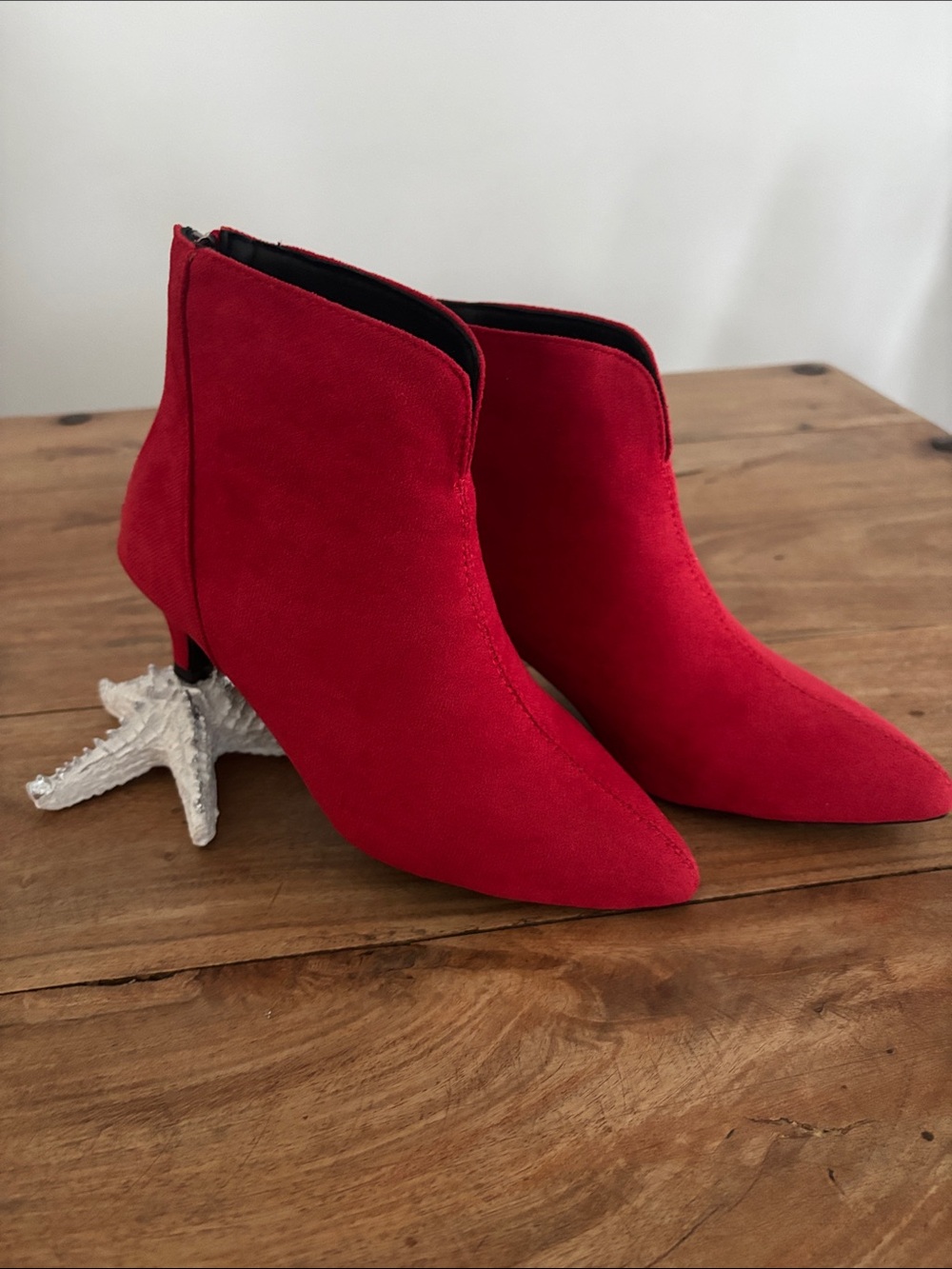 Women's Red Suede Ankle Boots - Chic Pointed Toe Size 5.5 US - EU 35